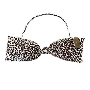 NWT J. Crew Bikini Top Women's Knot Bandeau Brown Leopard Print Size 3X